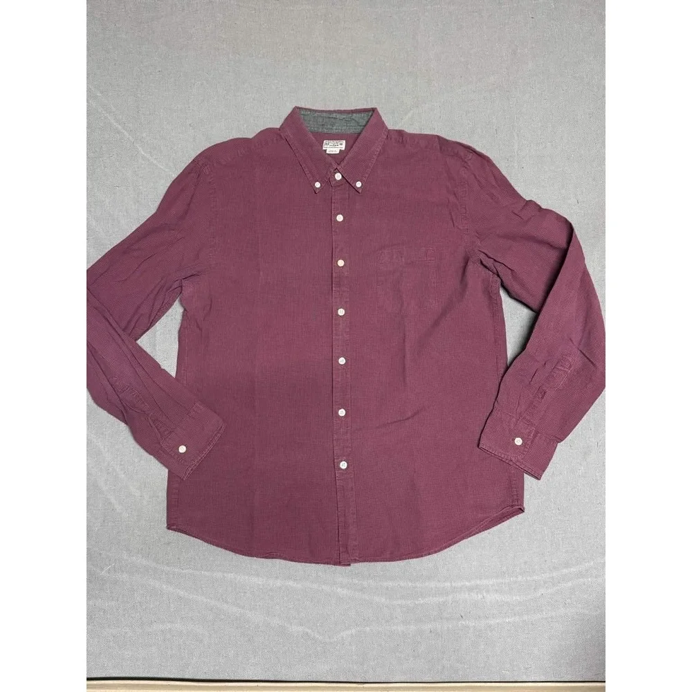 J. Crew Men Size XL Button Down Shirt Long Sleeve Maroon Burgundy Cotton